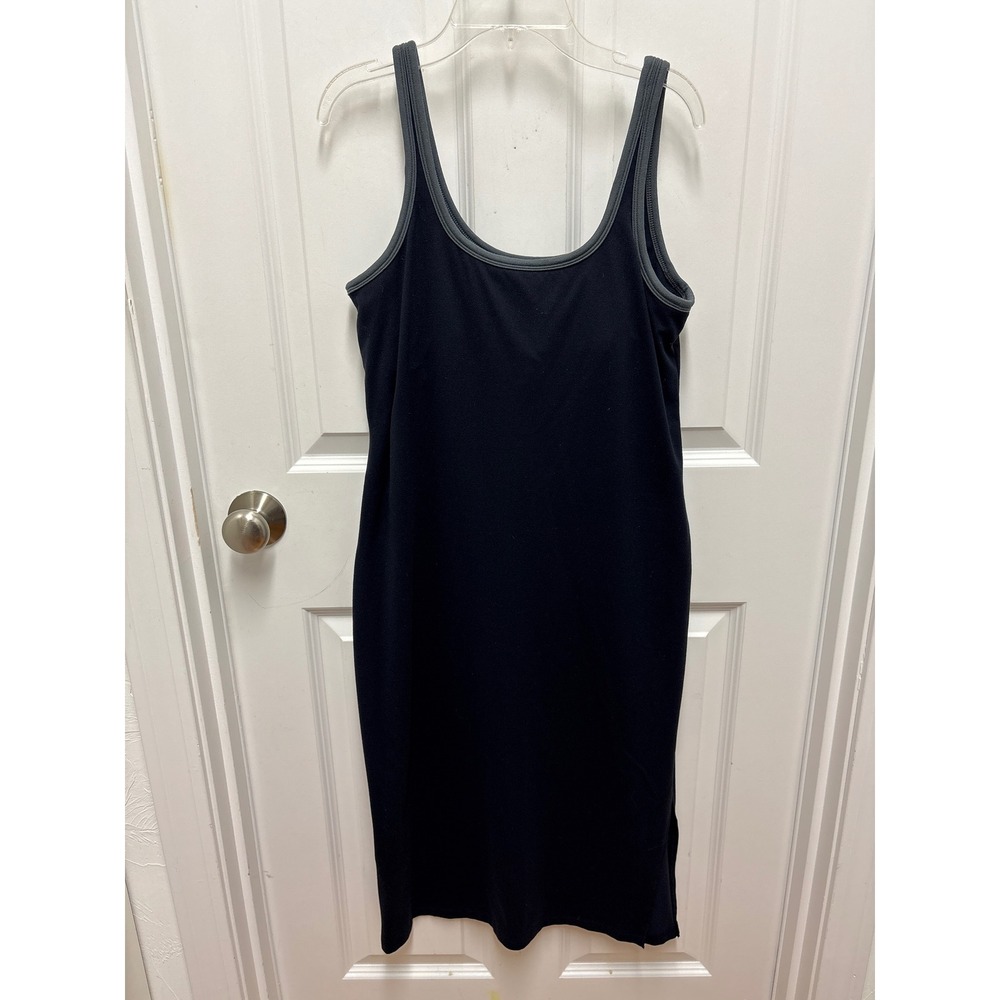 Rhoback Womens Black with Grey Trim Shelf Bra Midi Tank Dress Large